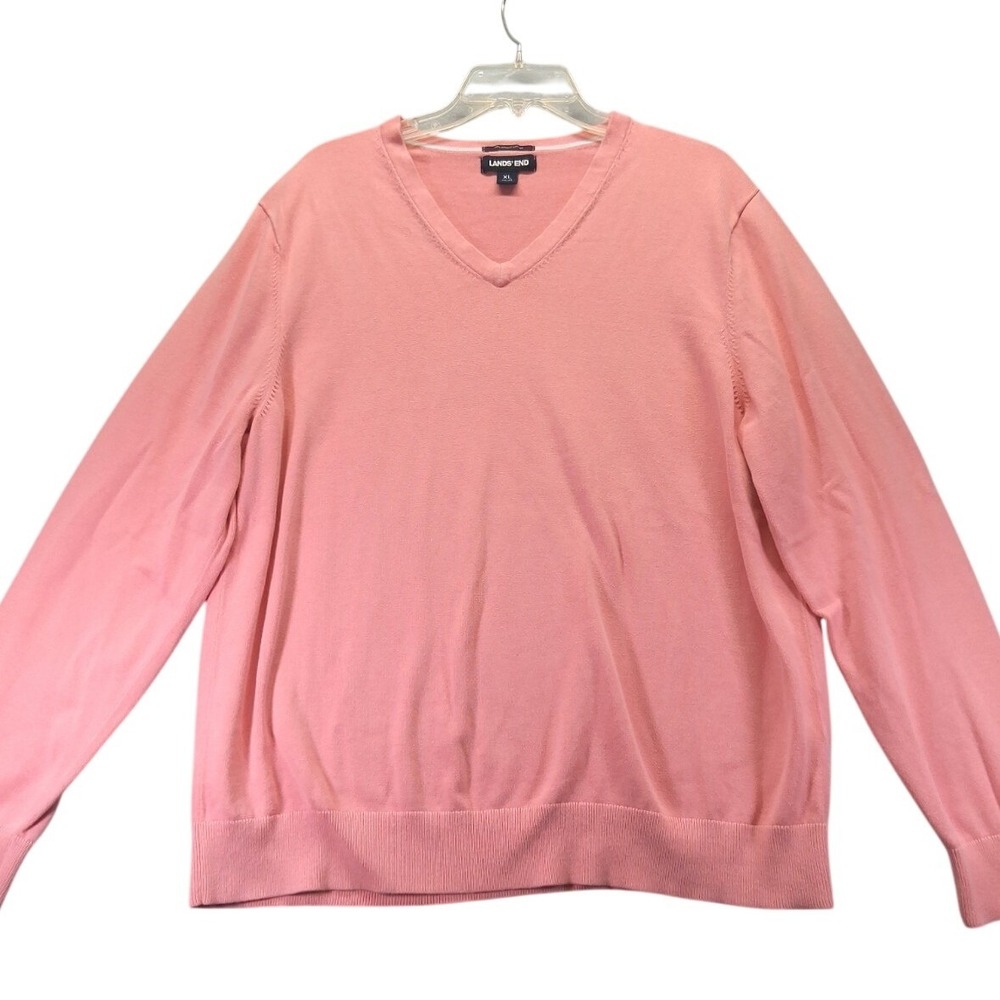 Lands' End Men 100% Supima Cotton V Neck, Pullover Sweater, Coral Size XL‎